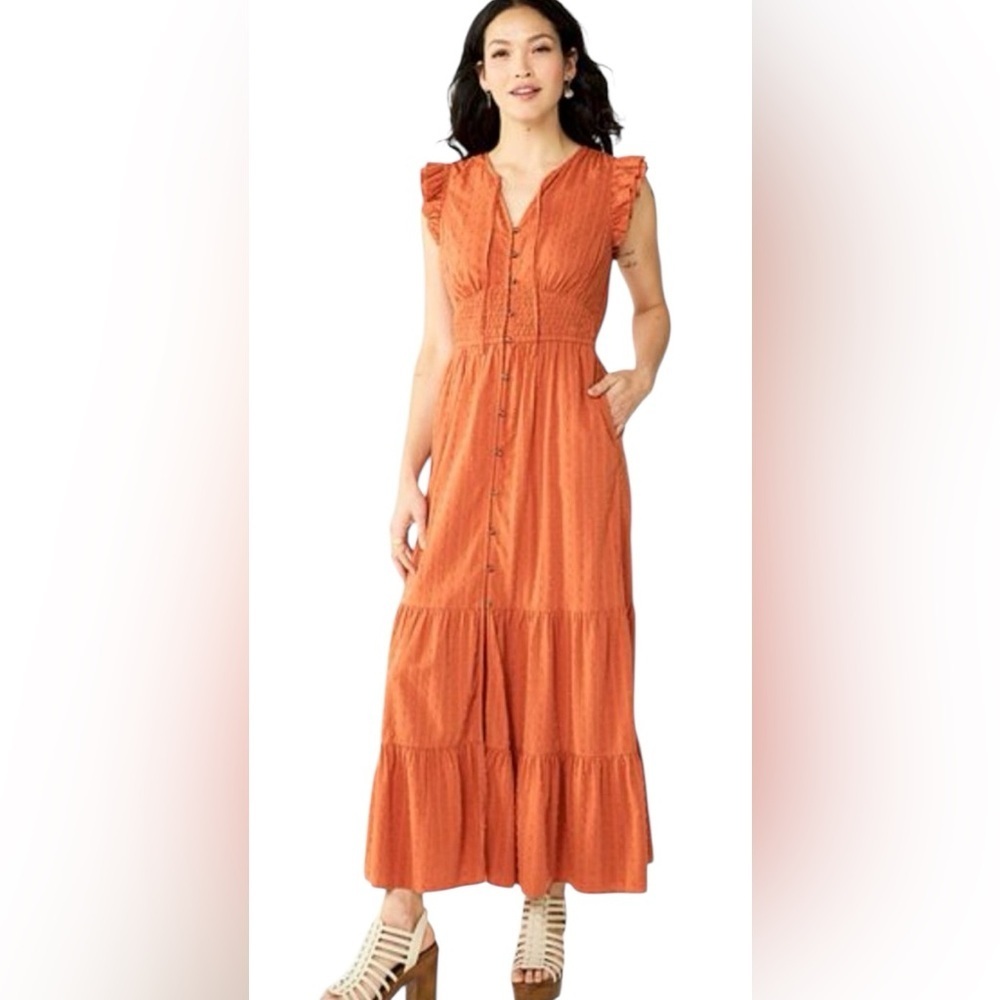Sonoma Goods For Life Swiss Dot Button Front Maxi Dress Rust Orange Large
